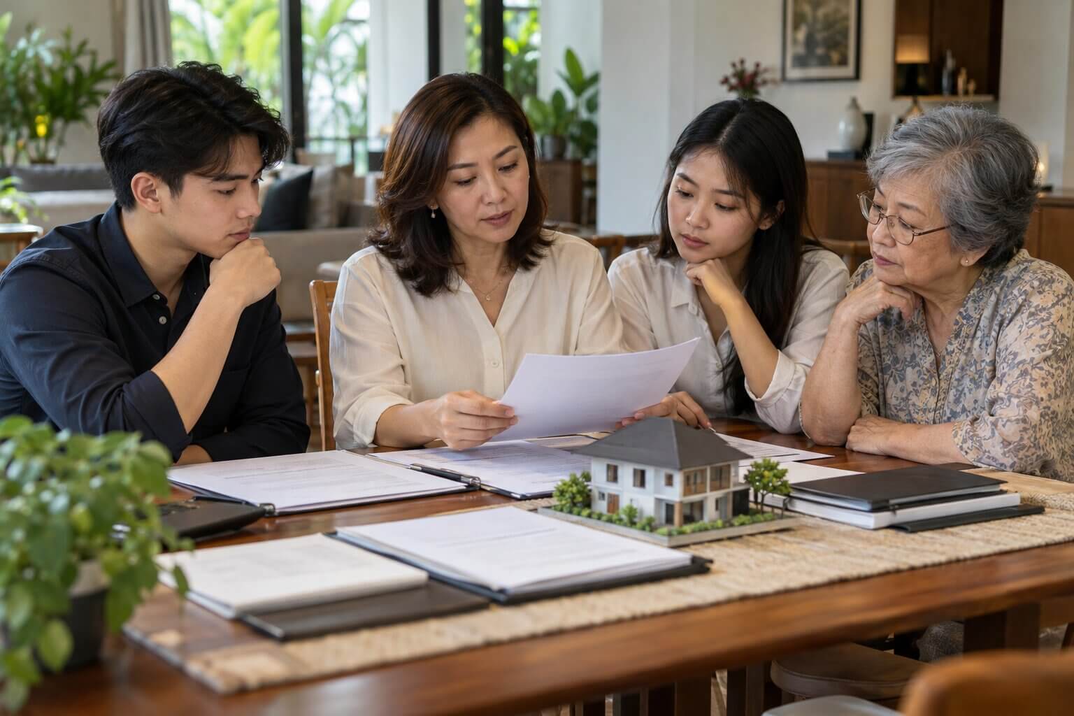 Malaysian family discussing inheritance documents