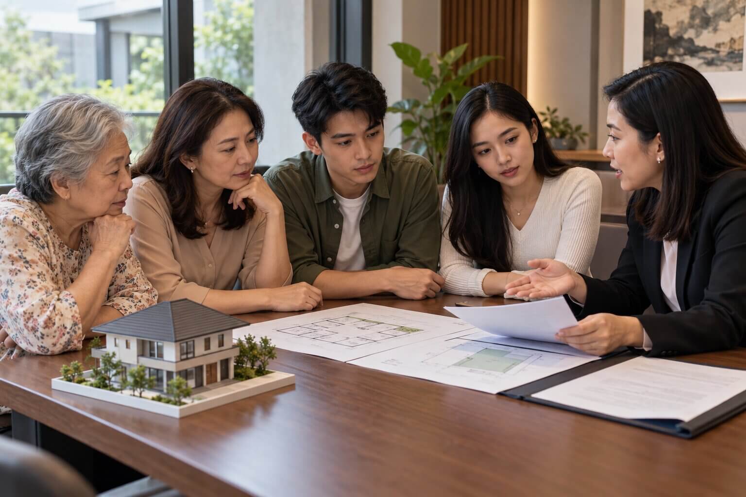 Malaysian family members discussing with lawyer